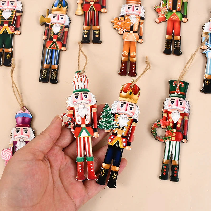 12Pcs Wooden Nutcracker Soldier Pendant Xmas Tree Hanging Ornament 2024 Christmas Decoration for Home Navidad 2025 New Year Gift