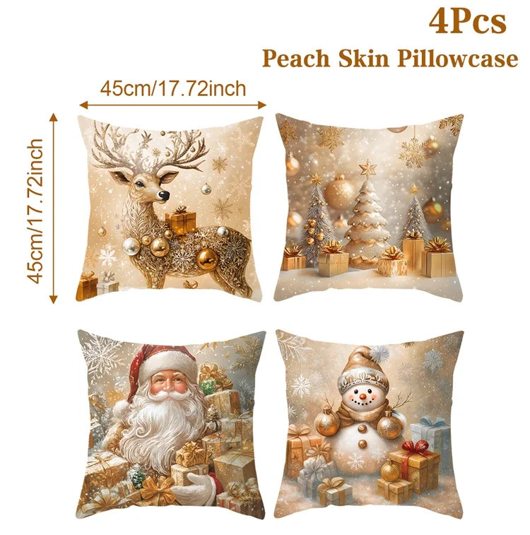 4pcs Merry Christmas Cushion Cover Home Decorations 2025 Christmas Ornament Pillow Case Xmas Navidad Gifts New Year Gifts 2026