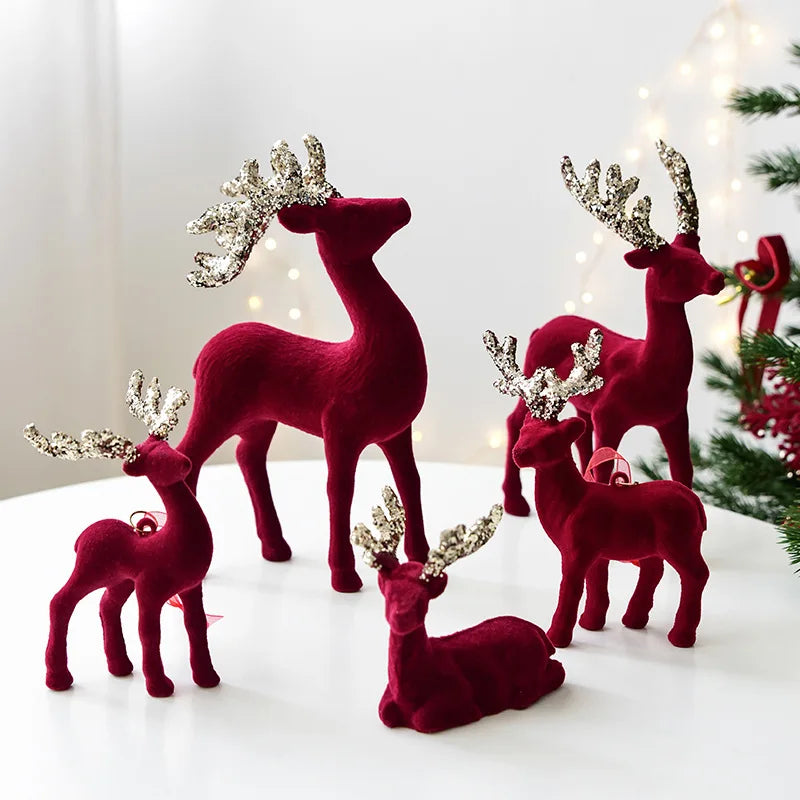 2025 New Christmas Elk Ornament Christmas Tree Ornament Flashing Powder Wine Red Flocking Deer Ornament