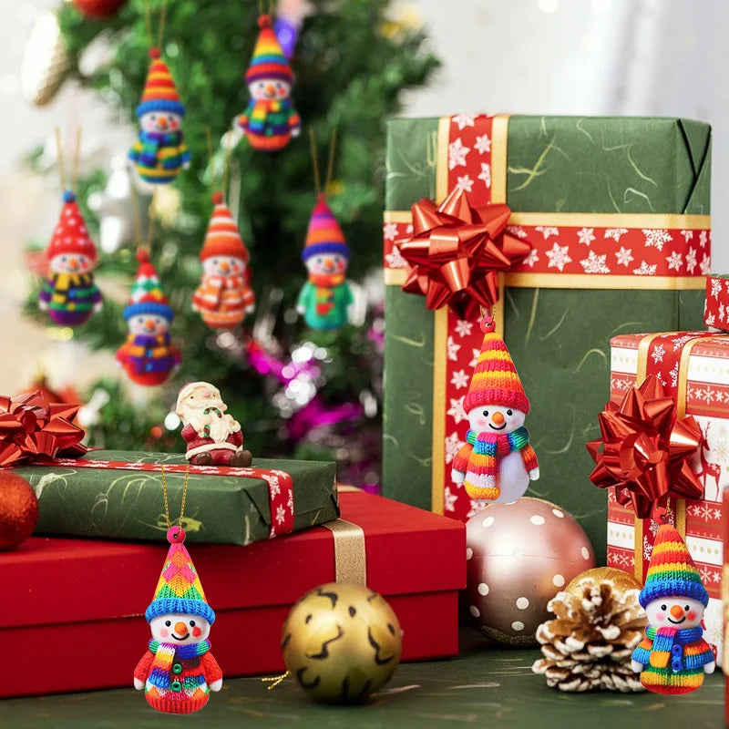 16Pcs Wooden Snowman Christmas Ornament 2D Flat Xmas Tree Hanging Pendant 2026 New Year Home Wall Fireplace Decoration Kids Gift