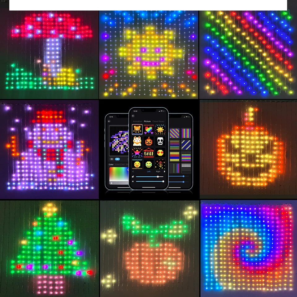 APP Control Smart Curtain Lights USB 400 LEDs Music Rhythm DIY Text Pattern Display for Room Christmas Decor LED String Light