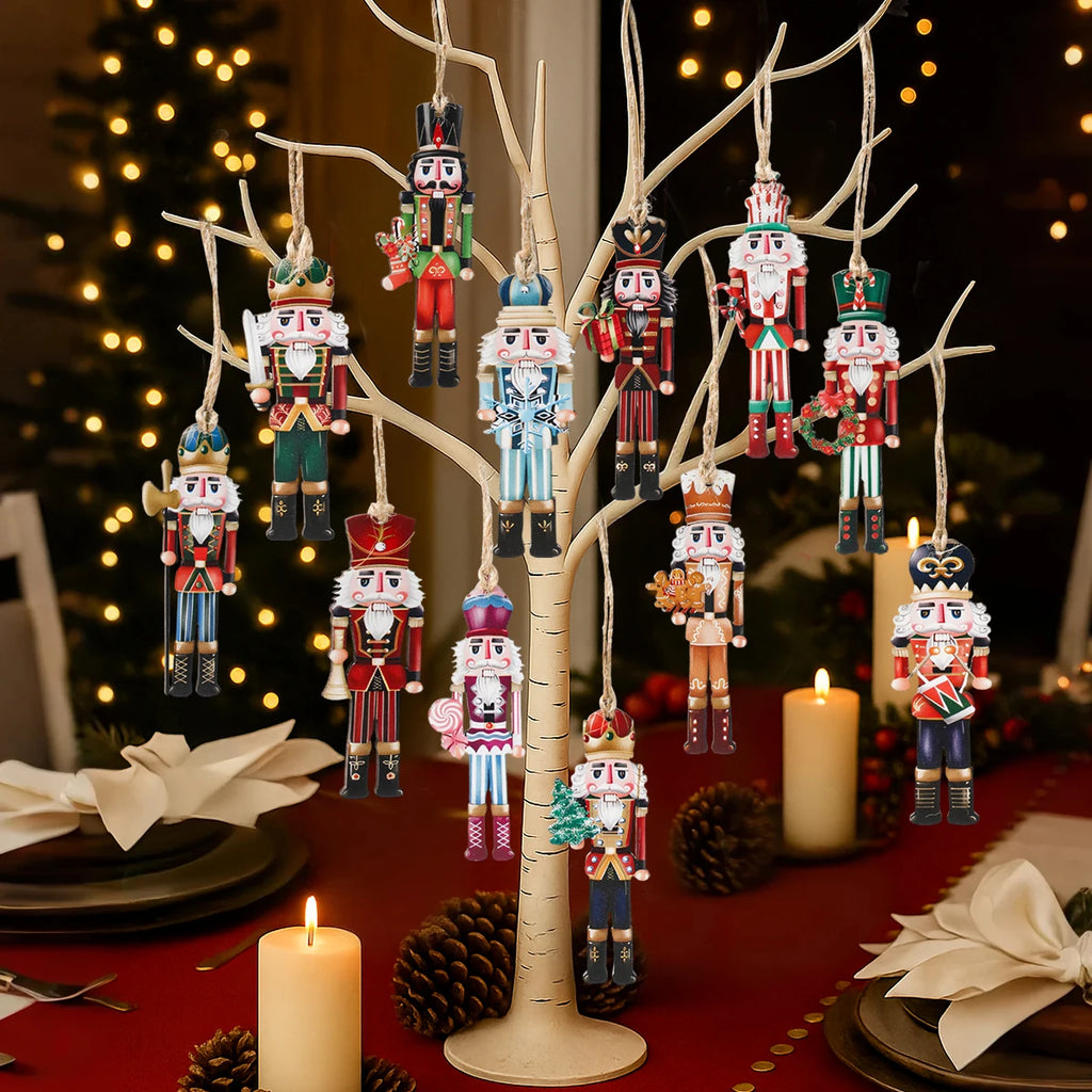 24pcs Christmas Nutcracker Soldier Wooden Pendant Xmas Tree Hanging Ornament 2025 Navidad Decoration for Home 2026 New Year Gift