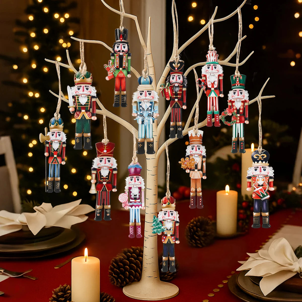 24pcs Christmas Nutcracker Soldier Wooden Pendant Xmas Tree Hanging Ornament 2025 Navidad Decoration for Home 2026 New Year Gift