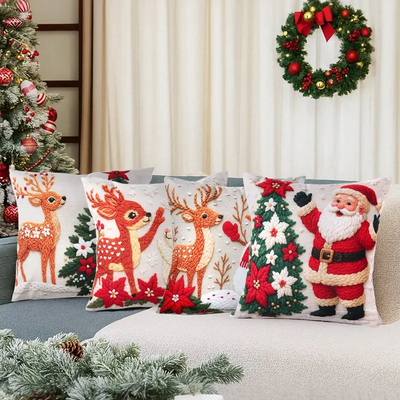 4pcs Merry Christmas Cushion Cover Home Decorations 2025 Christmas Ornament Pillow Case Xmas Navidad Gifts New Year Gifts 2026