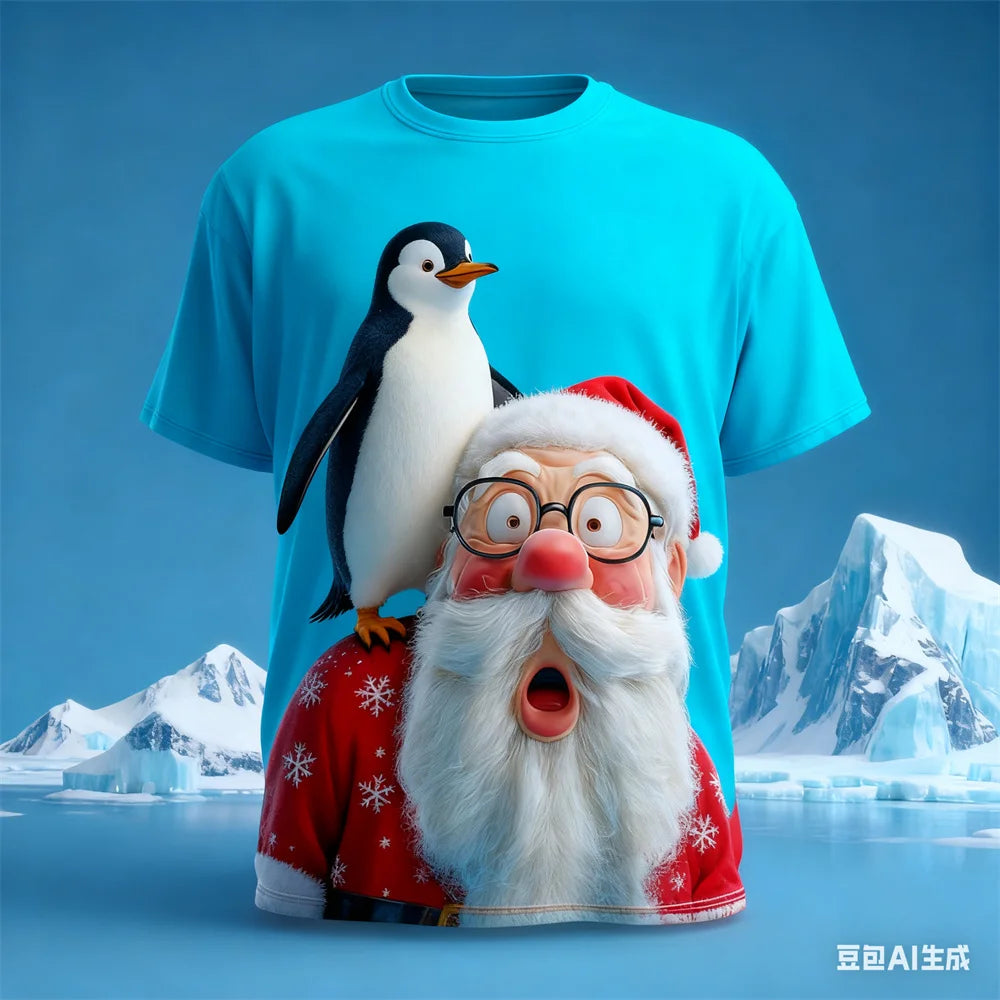 Fashion Santa Claus 3D Print T Shirt For Men Casual O-neck Short Sleeve Tops New Year's Party X'mas Clothing Loose Christmas Tee