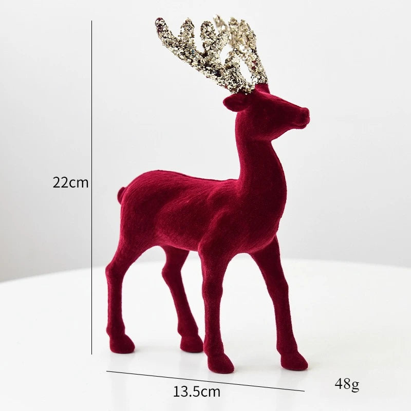 2025 New Christmas Elk Ornament Christmas Tree Ornament Flashing Powder Wine Red Flocking Deer Ornament