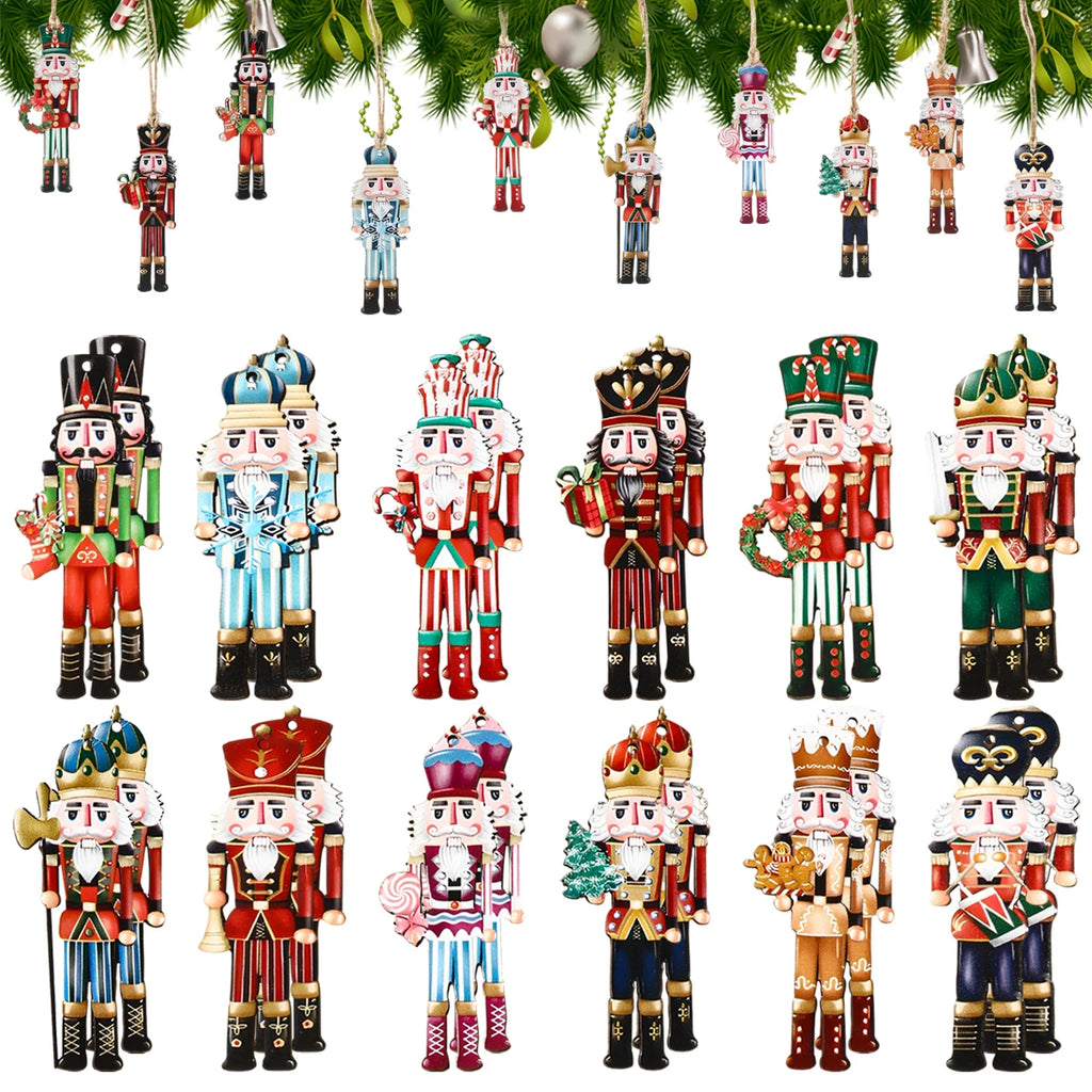 24pcs Christmas Nutcracker Soldier Wooden Pendant Xmas Tree Hanging Ornament 2025 Navidad Decoration for Home 2026 New Year Gift