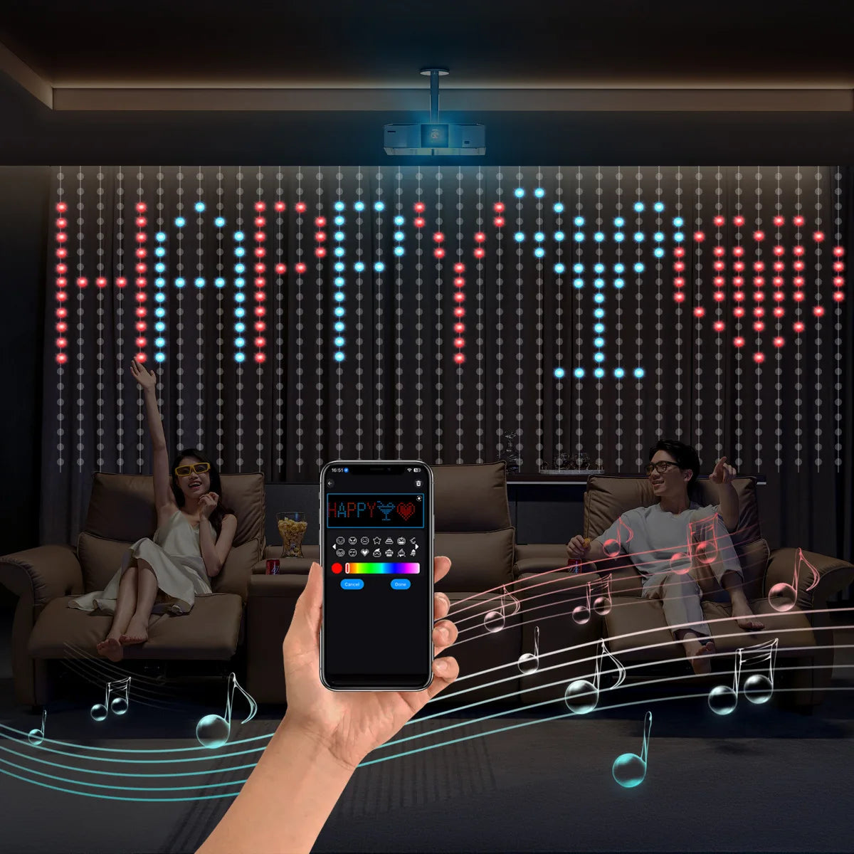 APP Control Smart Curtain Lights USB 400 LEDs Music Rhythm DIY Text Pattern Display for Room Christmas Decor LED String Light