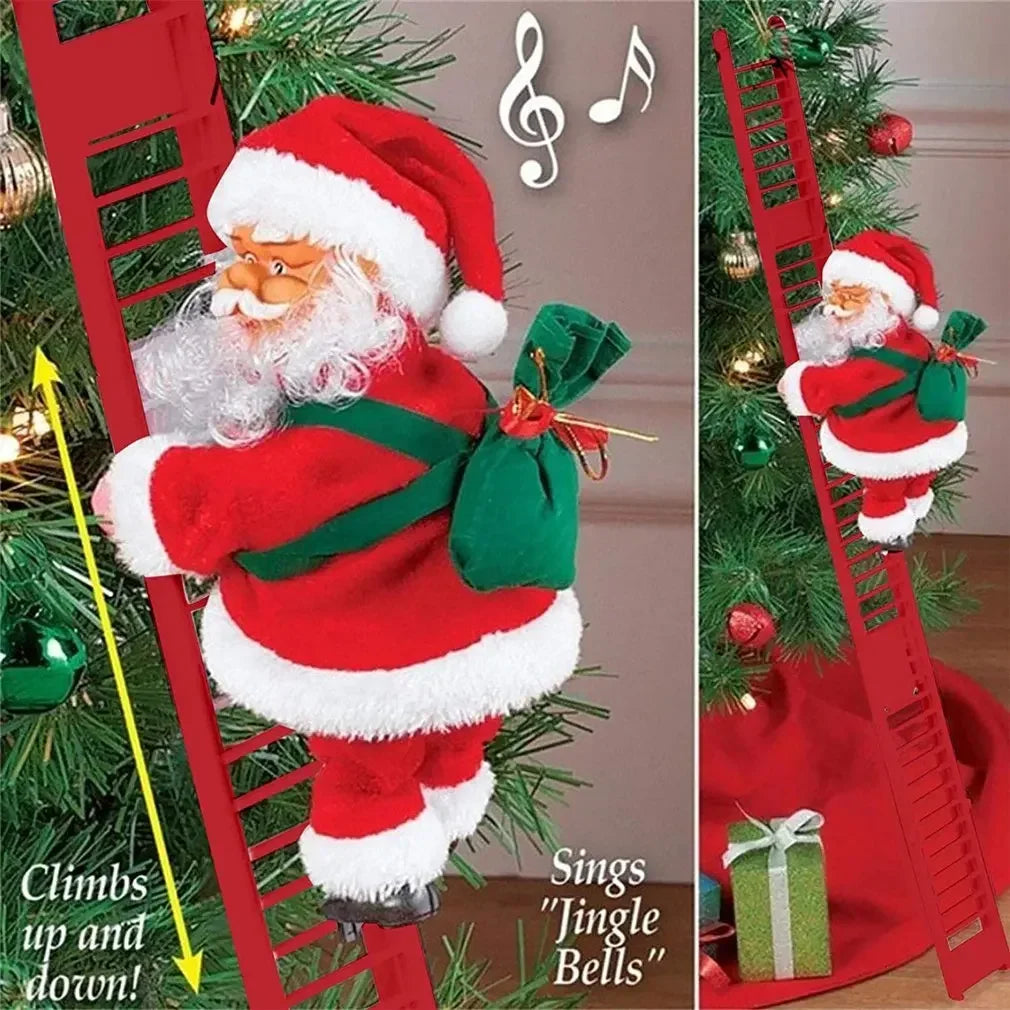 2025 Santa Claus Doll Climbing Ladder with Music Doll, Christmas Tree Ornaments Decorations For Home Navidad New Year Kids Gift
