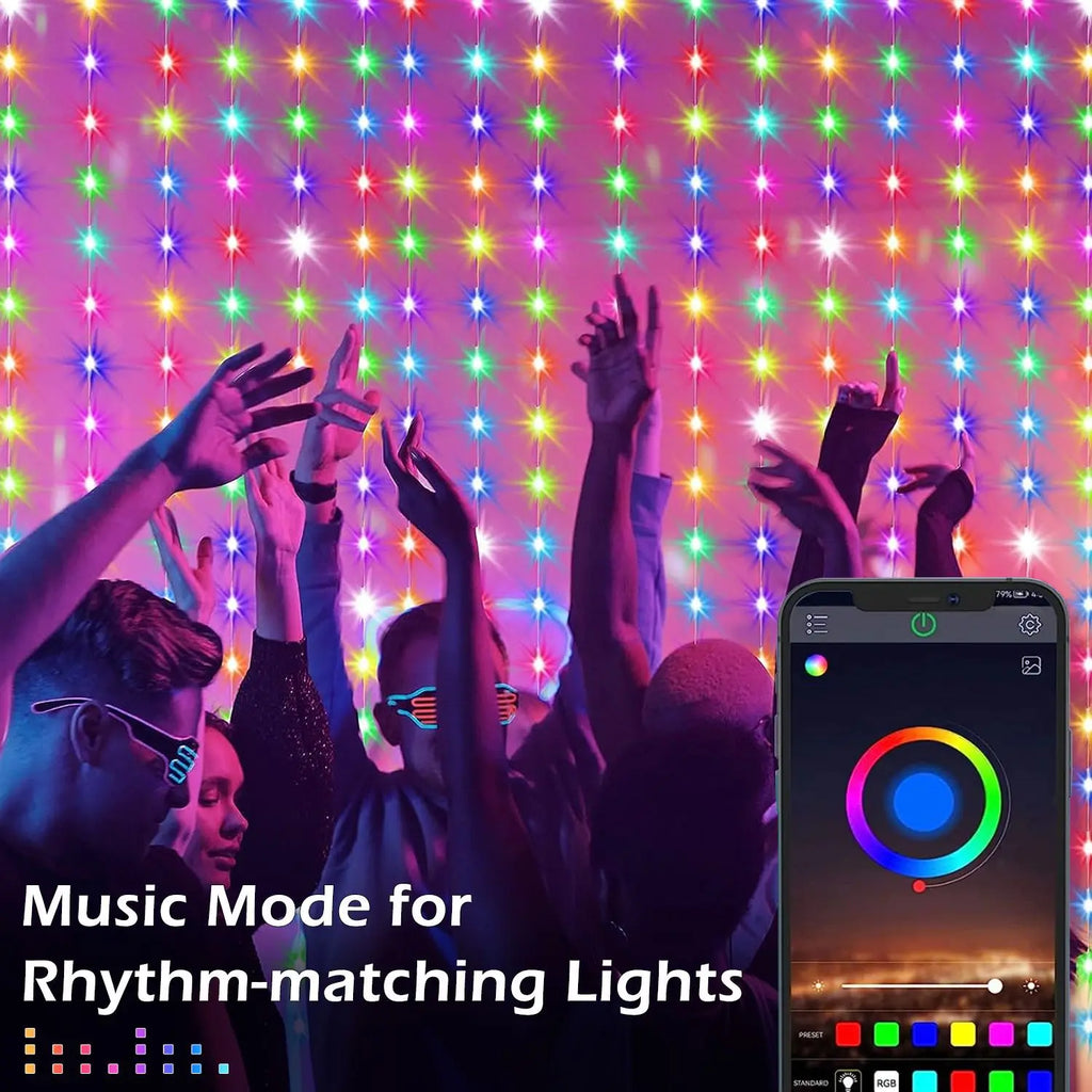 APP Control Smart Curtain Lights USB 400 LEDs Music Rhythm DIY Text Pattern Display for Room Christmas Decor LED String Light