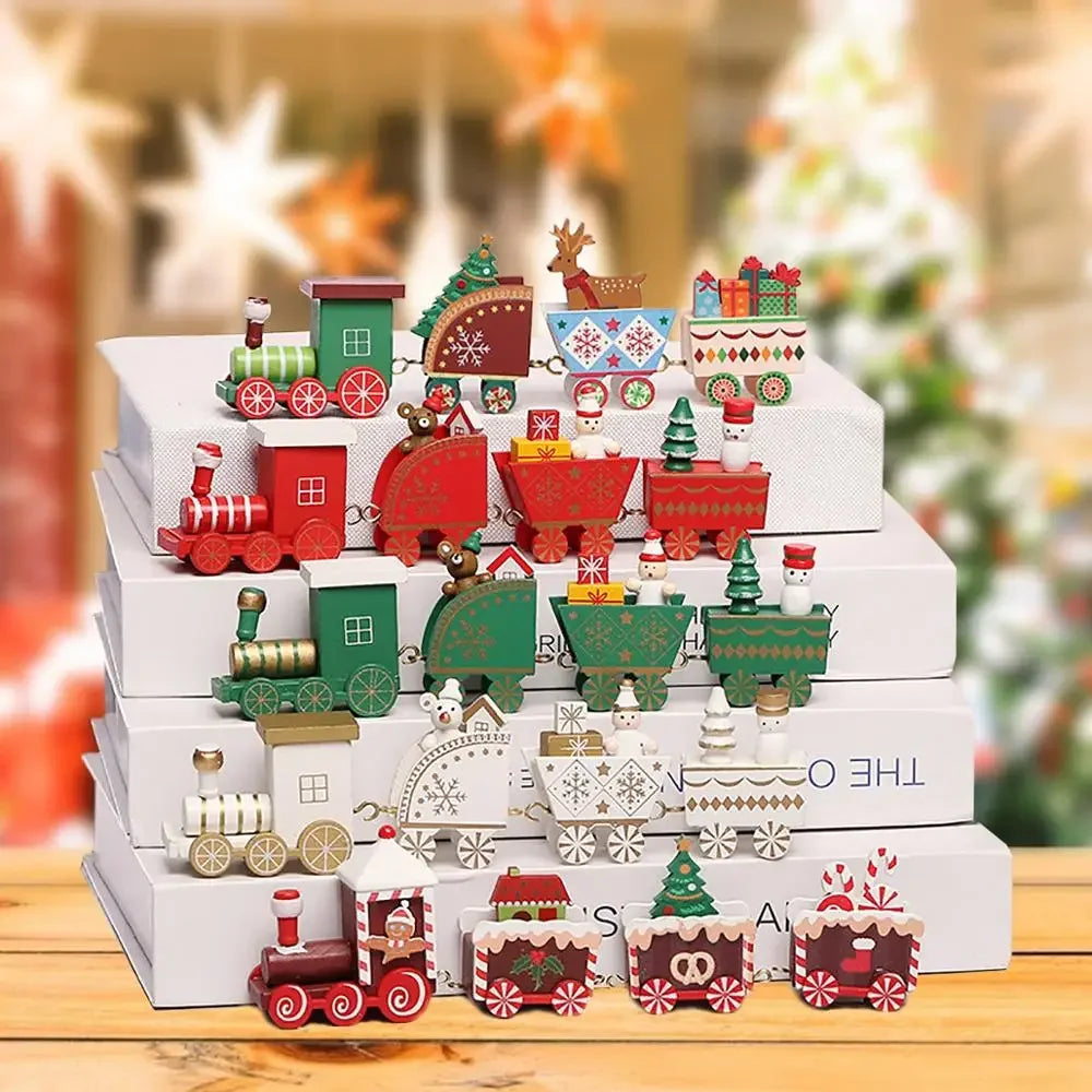 19.5cm Wooden Christmas Train Merry Christmas Decorations For Home 2025 Cristmas Ornament Xmas Navidad Noel Gifts Happy New Year