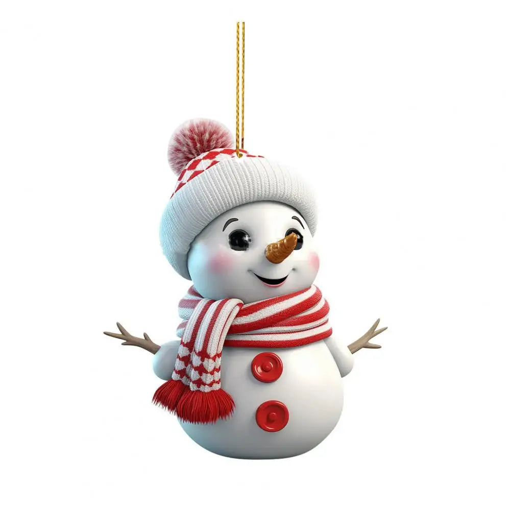 Christmas Snowman Pendant Hanging Ornament with Lanyard Cartoon 2D Acrylic Pendant Xmas Tree Decoration Cars Accessories