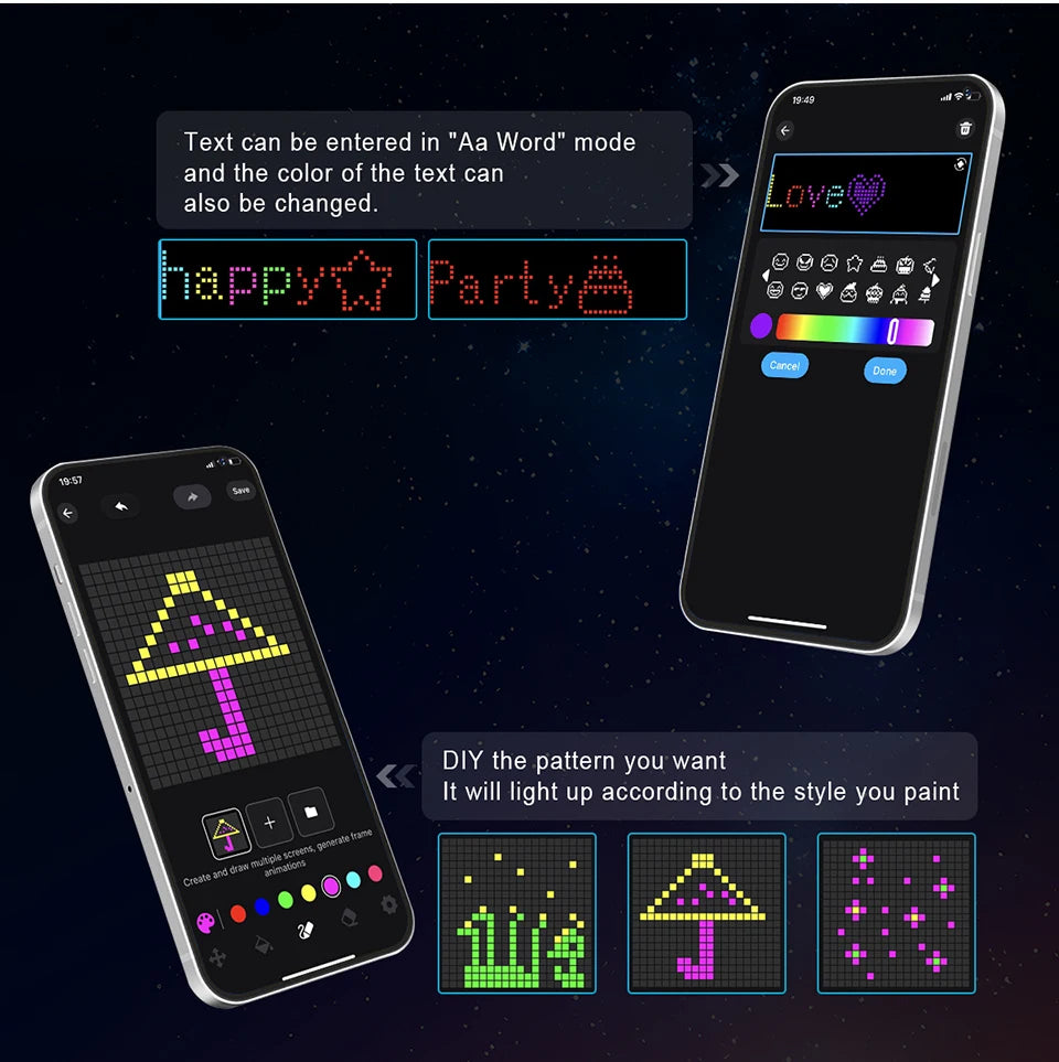 APP Control Smart Curtain Lights USB 400 LEDs Music Rhythm DIY Text Pattern Display for Room Christmas Decor LED String Light