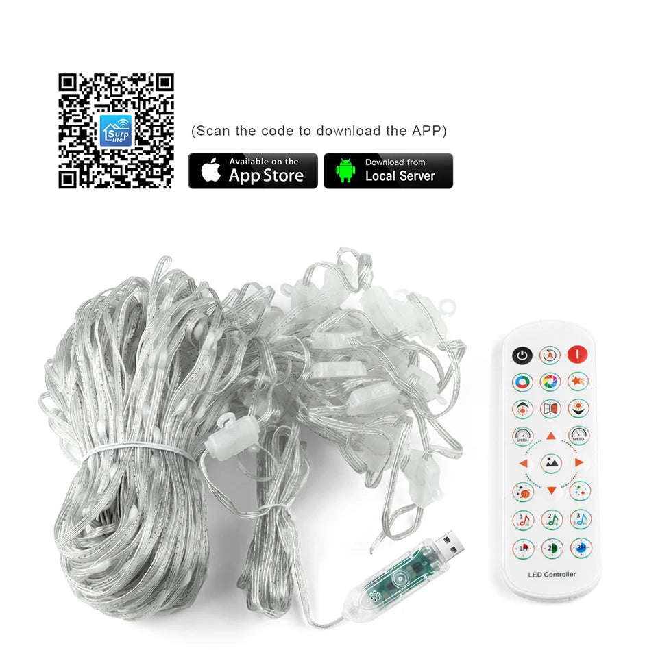 APP Control Smart Curtain Lights USB 400 LEDs Music Rhythm DIY Text Pattern Display for Room Christmas Decor LED String Light