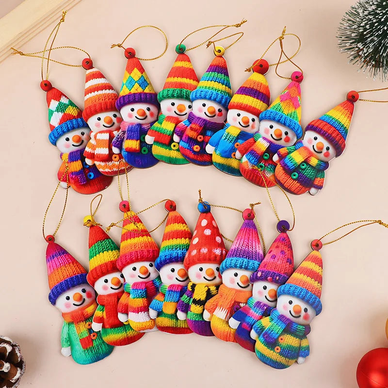 16Pcs Wooden Snowman Christmas Ornament 2D Flat Xmas Tree Hanging Pendant 2026 New Year Home Wall Fireplace Decoration Kids Gift