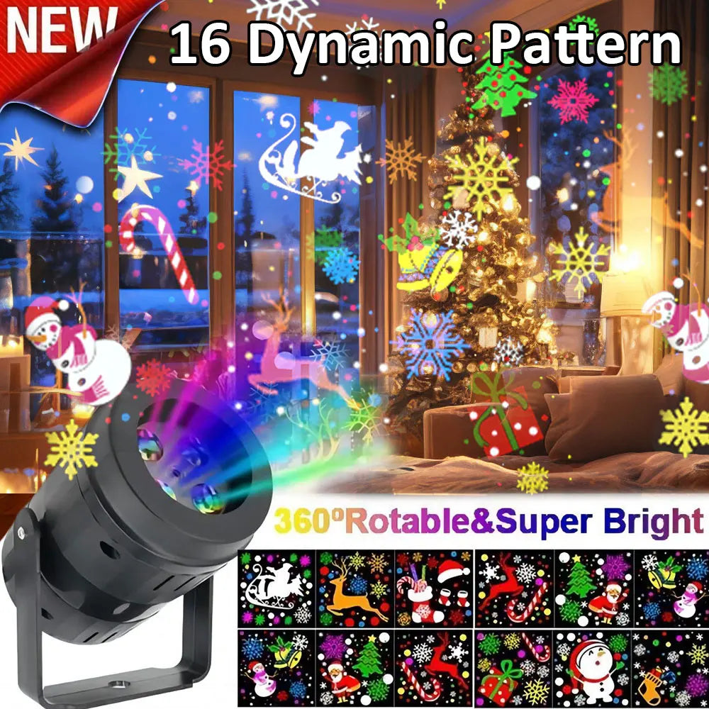 16 Patterns Christmas Projector Lights Rotatable Christmas Decoration Outdoor/Indoor Led Projector for Holiday Party Xmas Decor