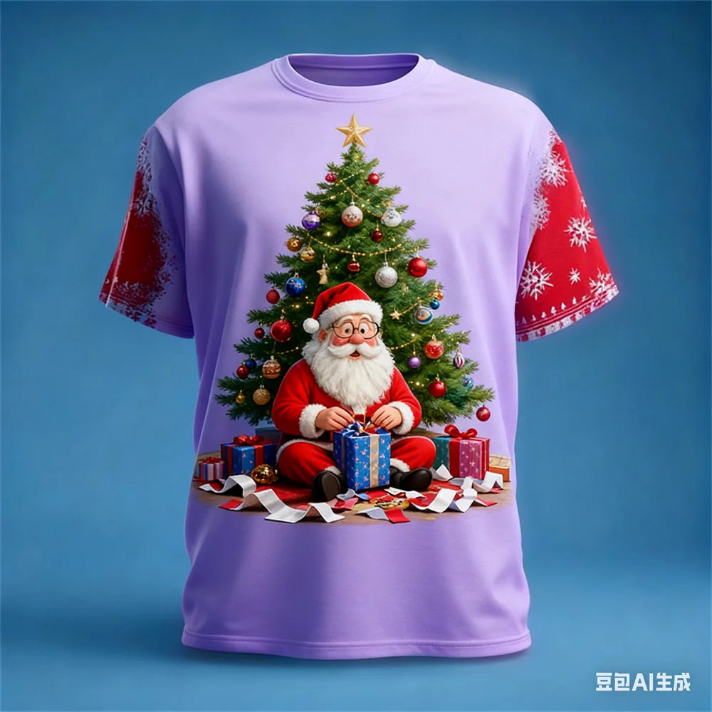 Fashion Santa Claus 3D Print T Shirt For Men Casual O-neck Short Sleeve Tops New Year's Party X'mas Clothing Loose Christmas Tee