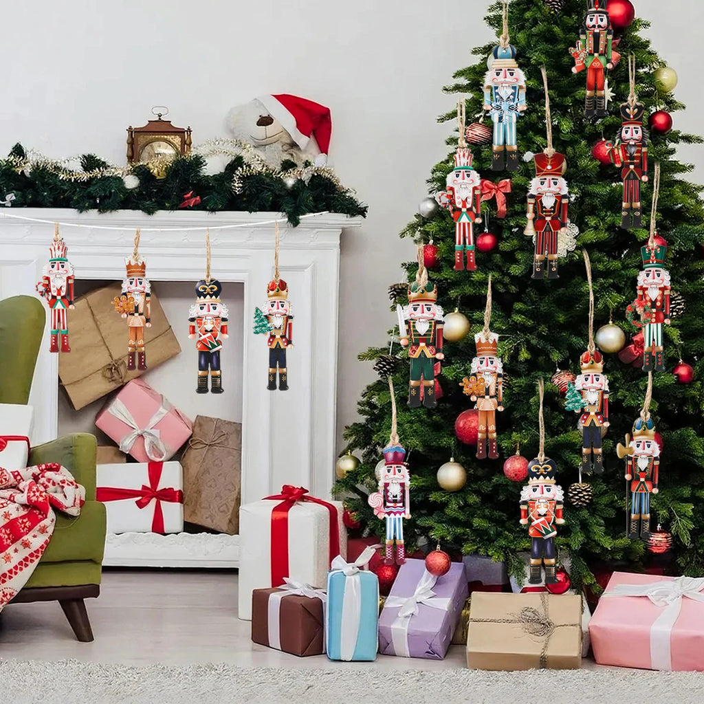 24pcs Christmas Nutcracker Soldier Wooden Pendant Xmas Tree Hanging Ornament 2025 Navidad Decoration for Home 2026 New Year Gift
