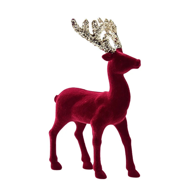 2025 New Christmas Elk Ornament Christmas Tree Ornament Flashing Powder Wine Red Flocking Deer Ornament