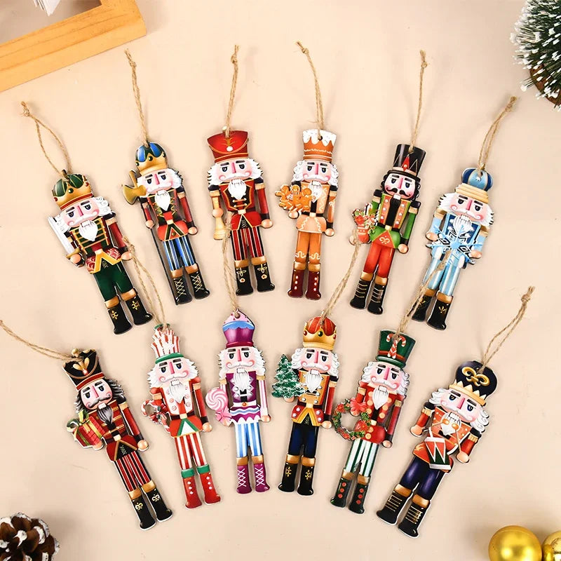 12Pcs Wooden Nutcracker Soldier Pendant Xmas Tree Hanging Ornament 2024 Christmas Decoration for Home Navidad 2025 New Year Gift
