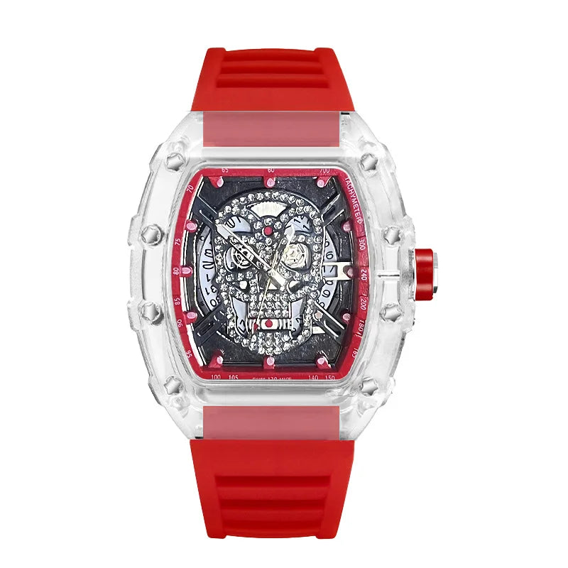 UTHAI Watch For Men High Beauty Trendy Sports Hollow Transparent Ghost Head Waterproof Male Clock Watches L122