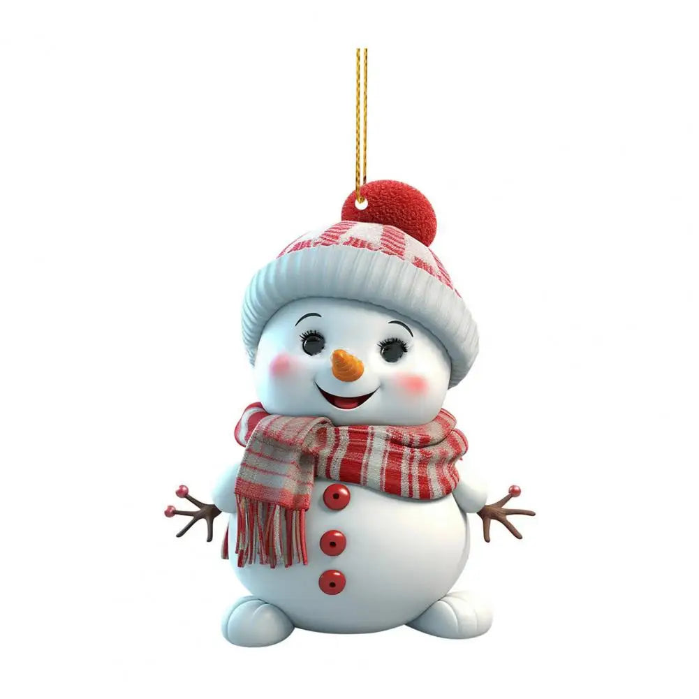 Christmas Snowman Pendant Hanging Ornament with Lanyard Cartoon 2D Acrylic Pendant Xmas Tree Decoration Cars Accessories