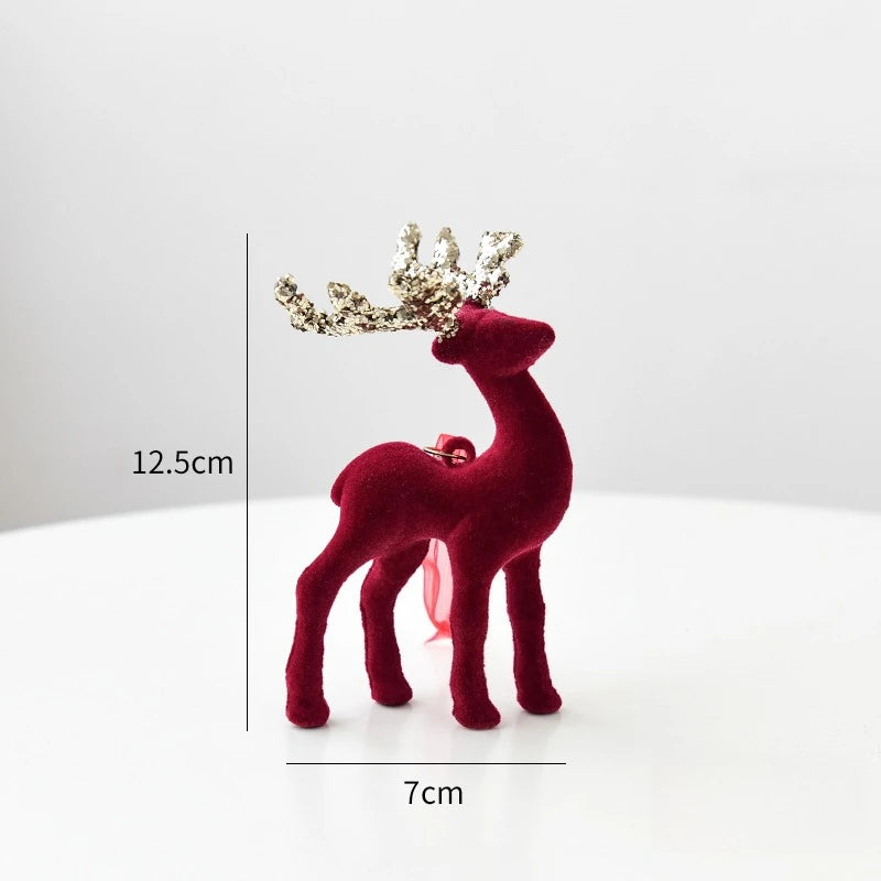 2025 New Christmas Elk Ornament Christmas Tree Ornament Flashing Powder Wine Red Flocking Deer Ornament