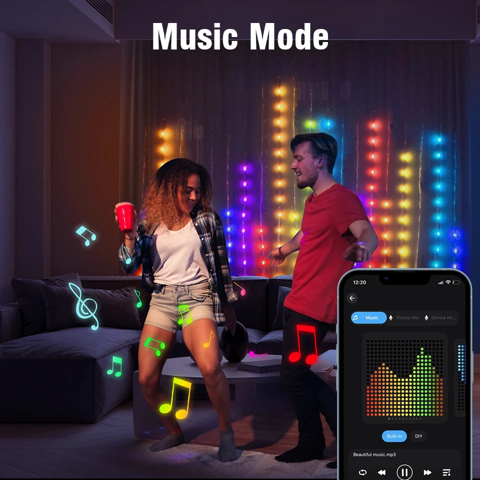 APP Control Smart Curtain Lights USB 400 LEDs Music Rhythm DIY Text Pattern Display for Room Christmas Decor LED String Light