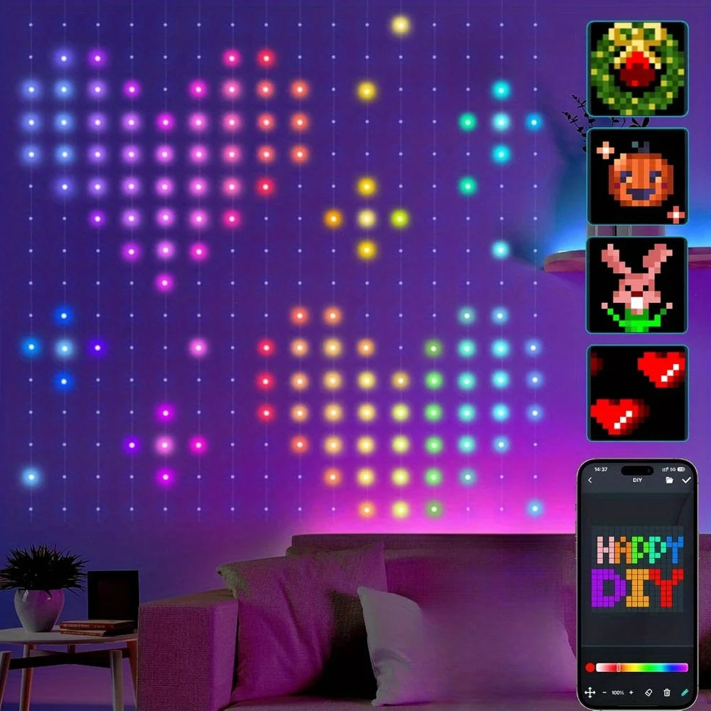 APP Control Smart Curtain Lights USB 400 LEDs Music Rhythm DIY Text Pattern Display for Room Christmas Decor LED String Light