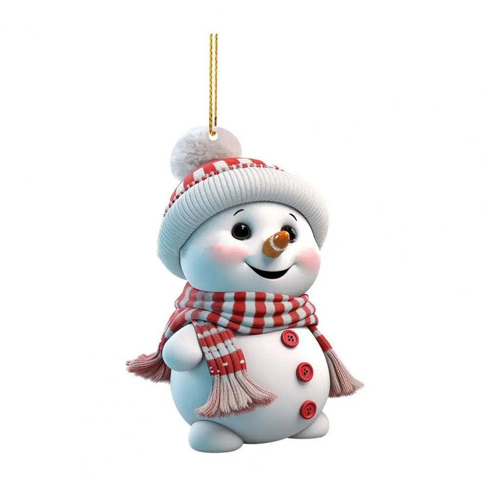 Christmas Snowman Pendant Hanging Ornament with Lanyard Cartoon 2D Acrylic Pendant Xmas Tree Decoration Cars Accessories