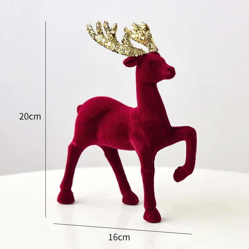 2025 New Christmas Elk Ornament Christmas Tree Ornament Flashing Powder Wine Red Flocking Deer Ornament