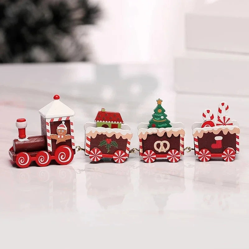 19.5cm Wooden Christmas Train Merry Christmas Decorations For Home 2025 Cristmas Ornament Xmas Navidad Noel Gifts Happy New Year