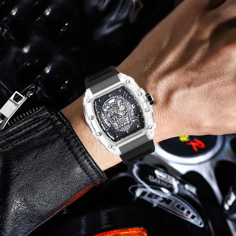 UTHAI Watch For Men High Beauty Trendy Sports Hollow Transparent Ghost Head Waterproof Male Clock Watches L122