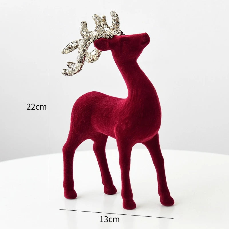 2025 New Christmas Elk Ornament Christmas Tree Ornament Flashing Powder Wine Red Flocking Deer Ornament