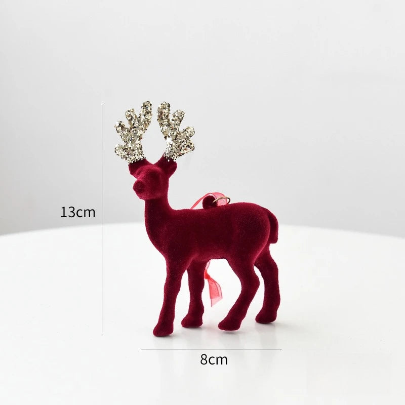 2025 New Christmas Elk Ornament Christmas Tree Ornament Flashing Powder Wine Red Flocking Deer Ornament