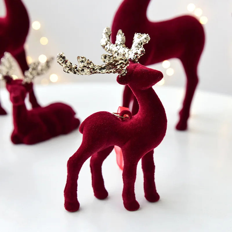 2025 New Christmas Elk Ornament Christmas Tree Ornament Flashing Powder Wine Red Flocking Deer Ornament
