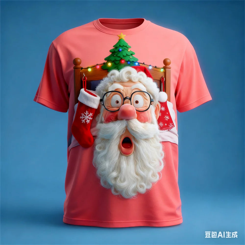 Fashion Santa Claus 3D Print T Shirt For Men Casual O-neck Short Sleeve Tops New Year's Party X'mas Clothing Loose Christmas Tee