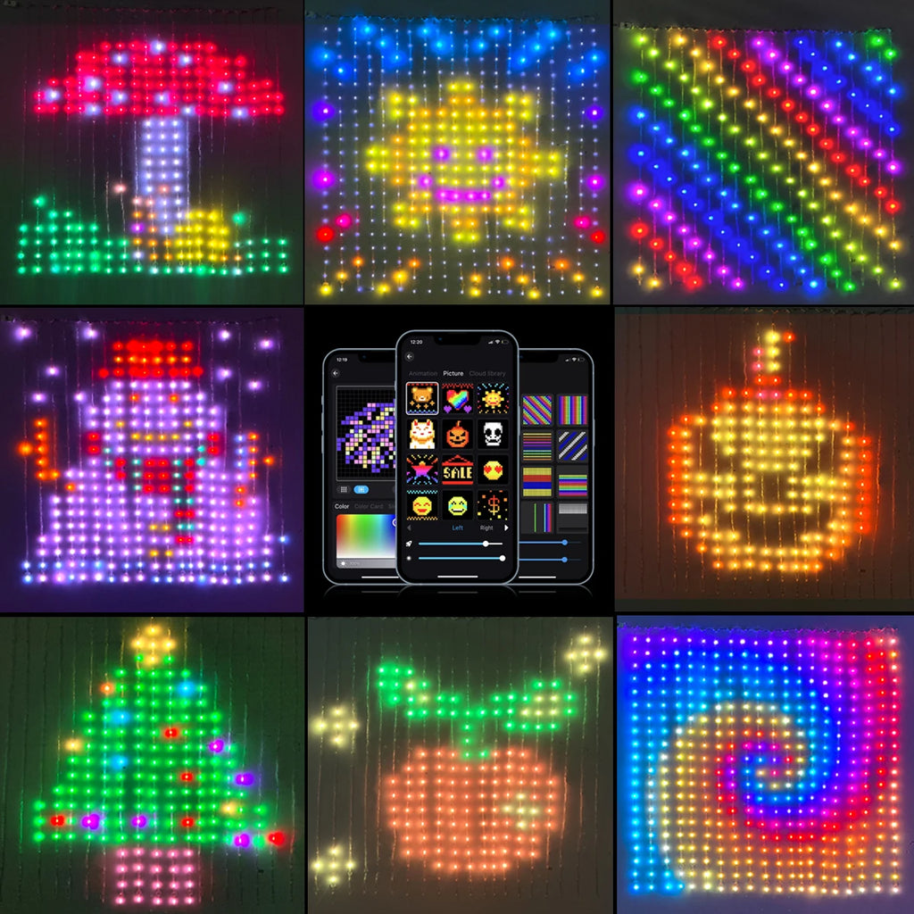 APP Control Smart Curtain Lights USB 400 LEDs Music Rhythm DIY Text Pattern Display for Room Christmas Decor LED String Light