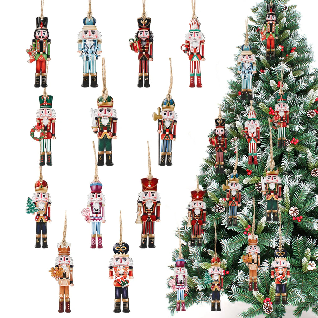 24pcs Christmas Nutcracker Soldier Wooden Pendant Xmas Tree Hanging Ornament 2025 Navidad Decoration for Home 2026 New Year Gift