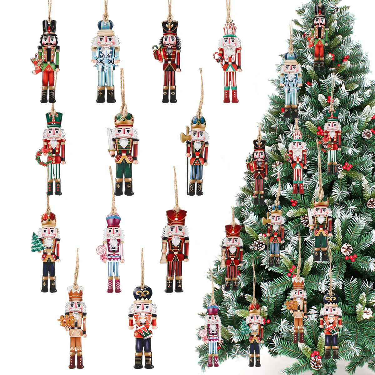 24pcs Christmas Nutcracker Soldier Wooden Pendant Xmas Tree Hanging Ornament 2025 Navidad Decoration for Home 2026 New Year Gift