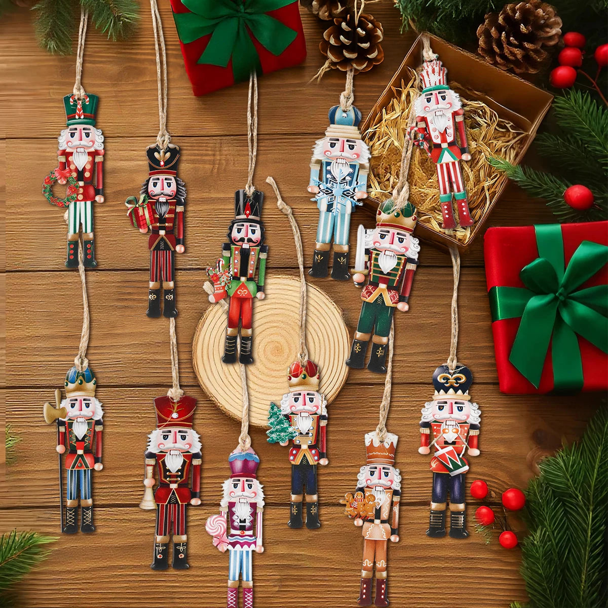 24pcs Christmas Nutcracker Soldier Wooden Pendant Xmas Tree Hanging Ornament 2025 Navidad Decoration for Home 2026 New Year Gift