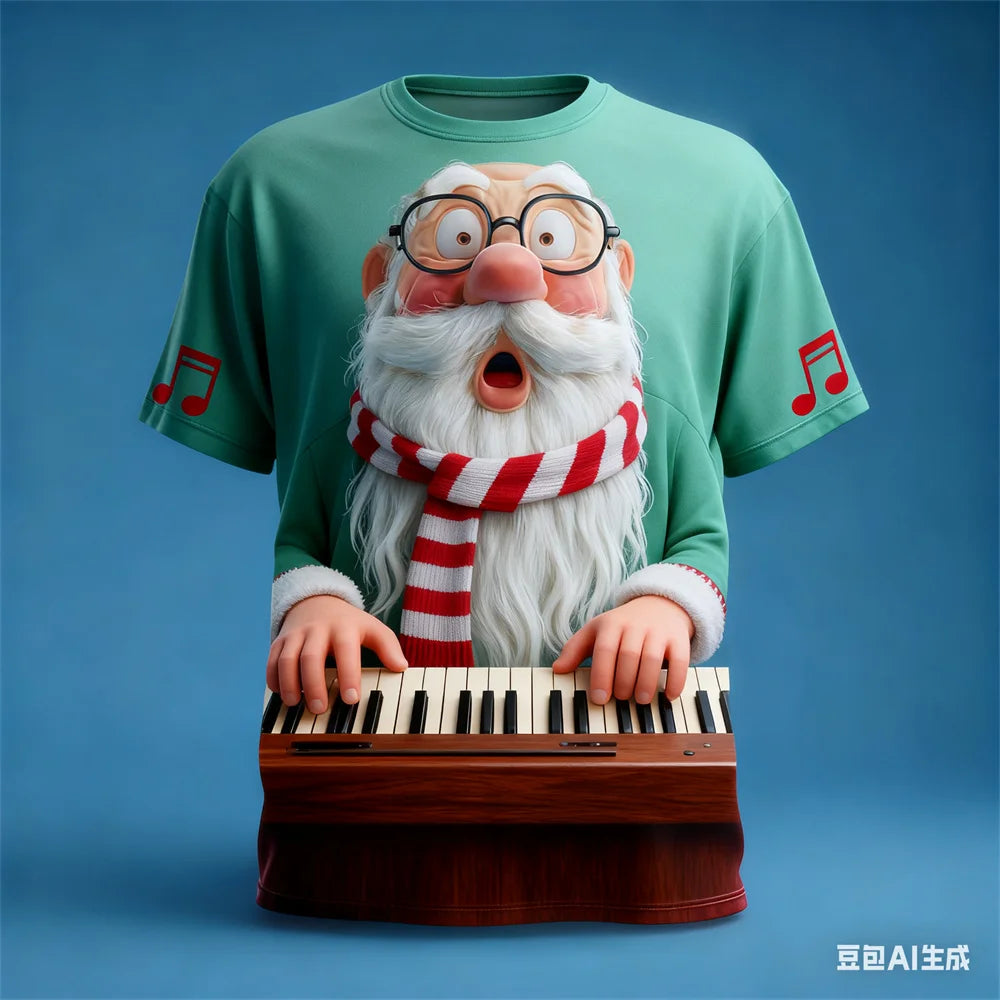 Fashion Santa Claus 3D Print T Shirt For Men Casual O-neck Short Sleeve Tops New Year's Party X'mas Clothing Loose Christmas Tee