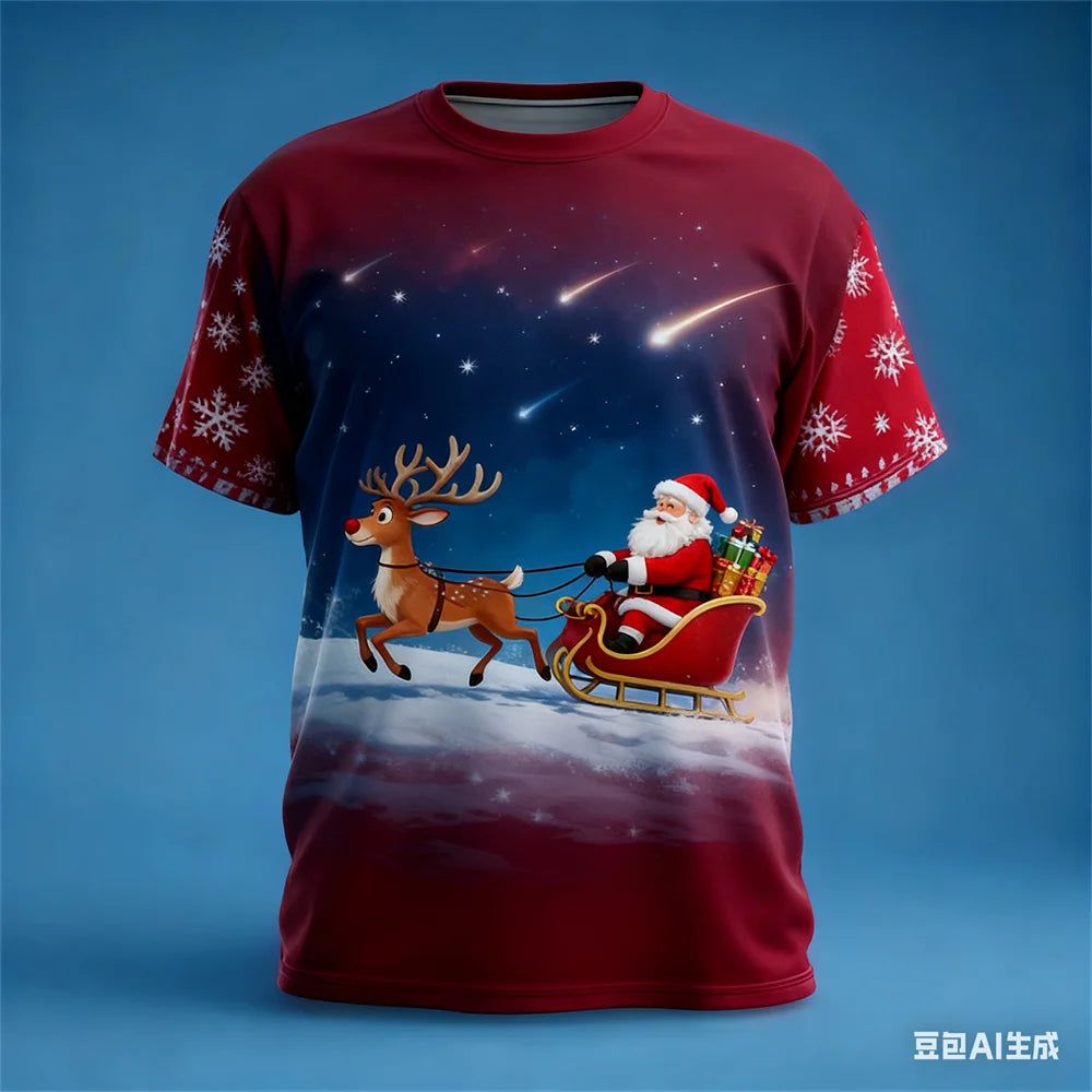 Fashion Santa Claus 3D Print T Shirt For Men Casual O-neck Short Sleeve Tops New Year's Party X'mas Clothing Loose Christmas Tee