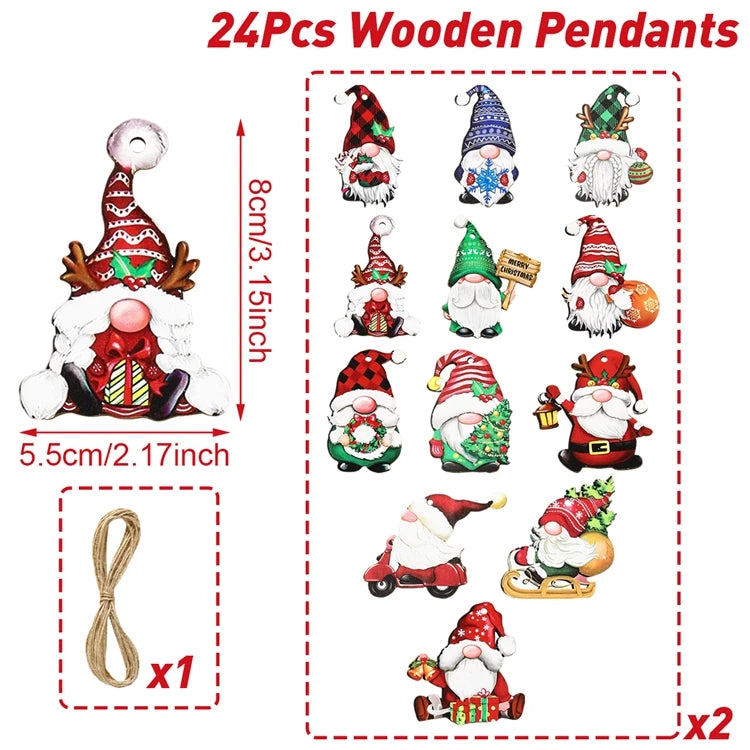 24pcs Christmas Nutcracker Soldier Wooden Pendant Xmas Tree Hanging Ornament 2025 Navidad Decoration for Home 2026 New Year Gift