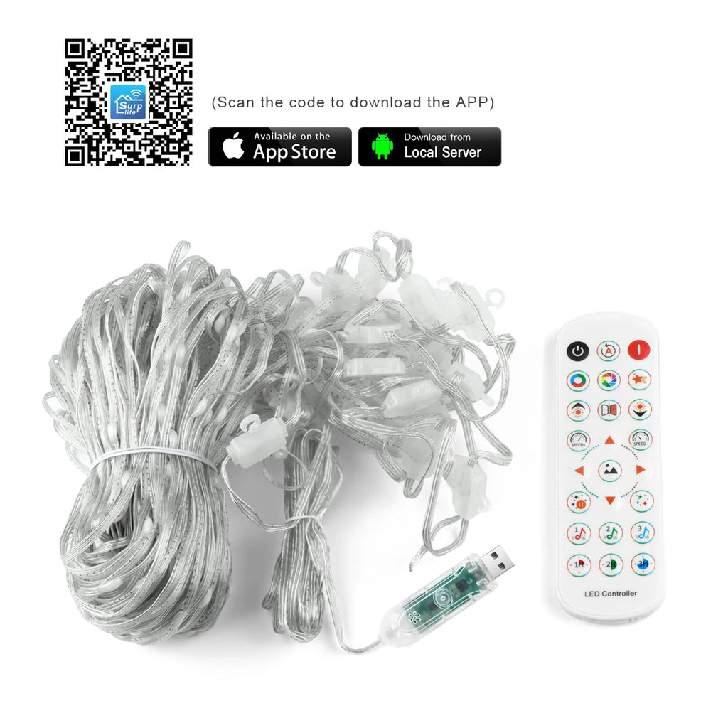 APP Control Smart Curtain Lights USB 400 LEDs Music Rhythm DIY Text Pattern Display for Room Christmas Decor LED String Light