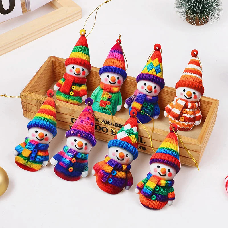 16Pcs Wooden Snowman Christmas Ornament 2D Flat Xmas Tree Hanging Pendant 2026 New Year Home Wall Fireplace Decoration Kids Gift