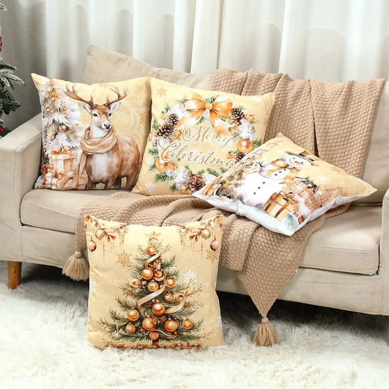 4pcs Merry Christmas Cushion Cover Home Decorations 2025 Christmas Ornament Pillow Case Xmas Navidad Gifts New Year Gifts 2026