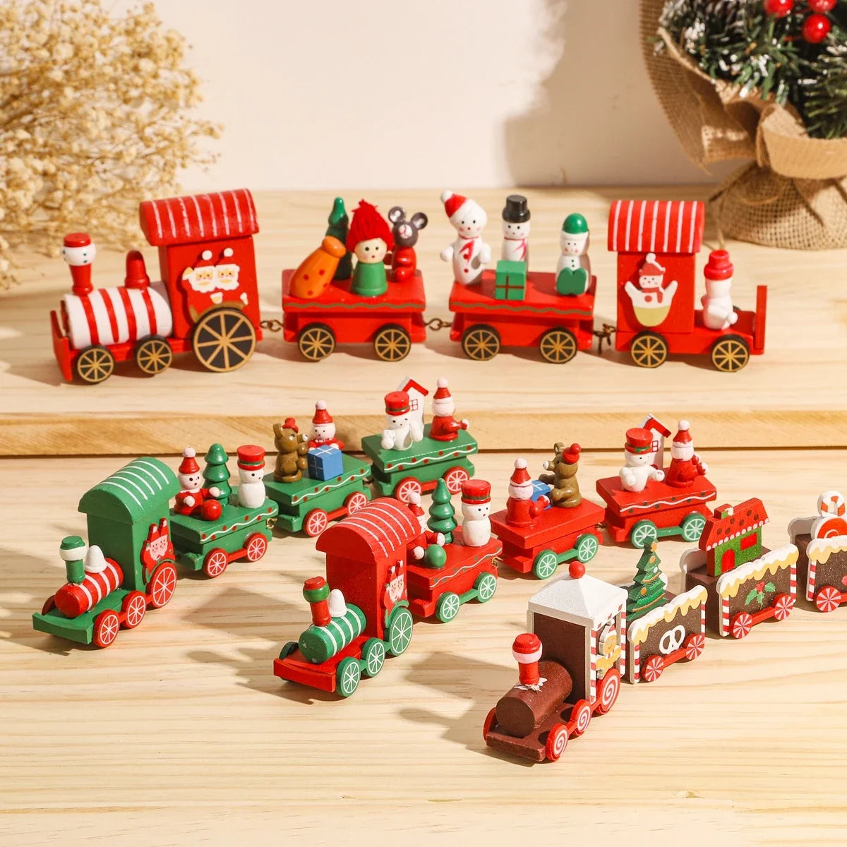 19.5cm Wooden Christmas Train Merry Christmas Decorations For Home 2025 Cristmas Ornament Xmas Navidad Noel Gifts Happy New Year