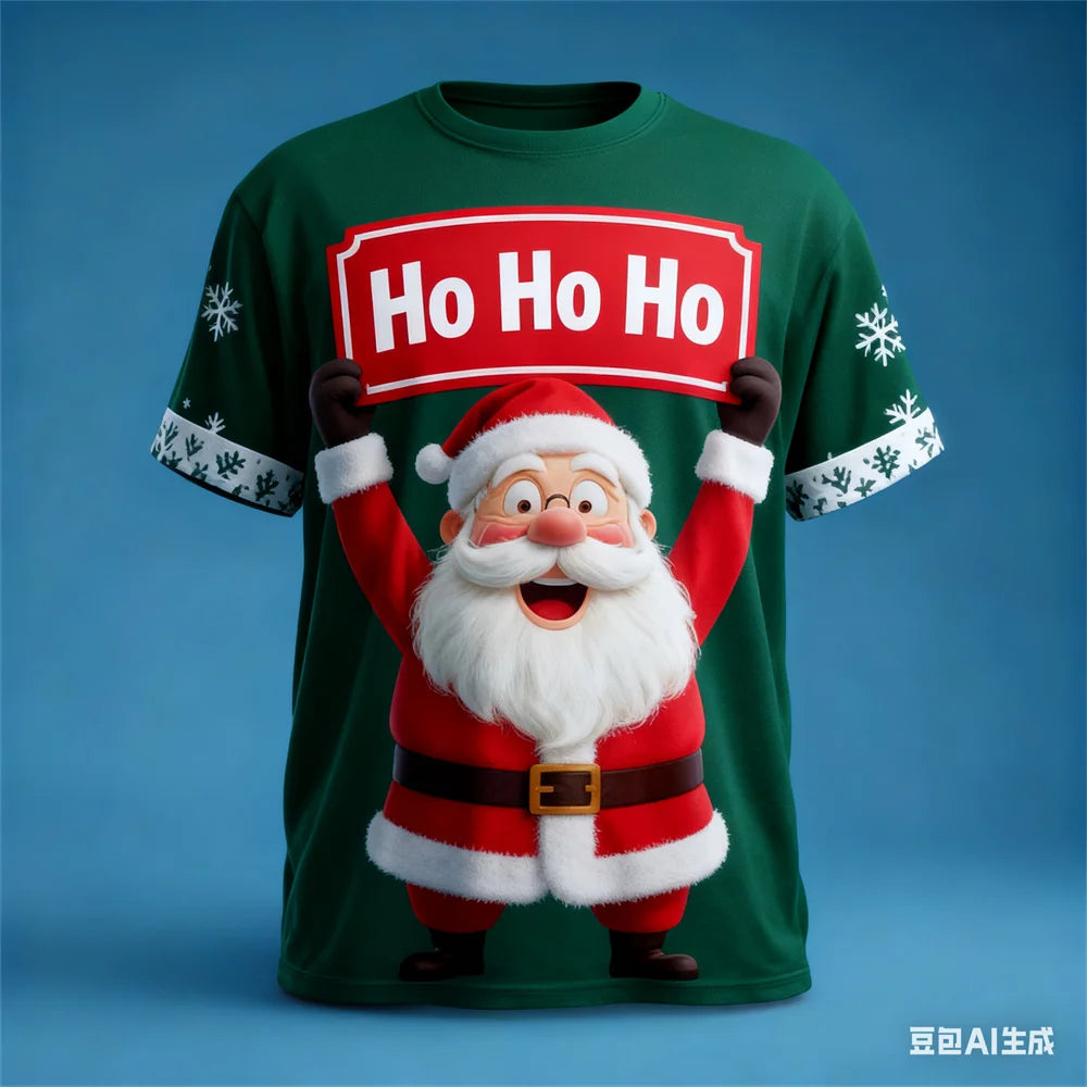 Fashion Santa Claus 3D Print T Shirt For Men Casual O-neck Short Sleeve Tops New Year's Party X'mas Clothing Loose Christmas Tee