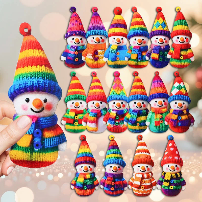 16Pcs Wooden Snowman Christmas Ornament 2D Flat Xmas Tree Hanging Pendant 2026 New Year Home Wall Fireplace Decoration Kids Gift